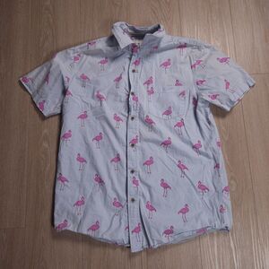 VSTR Premium Button Up Shirt Men's Size Medium Blue Pink Flamingos AOE